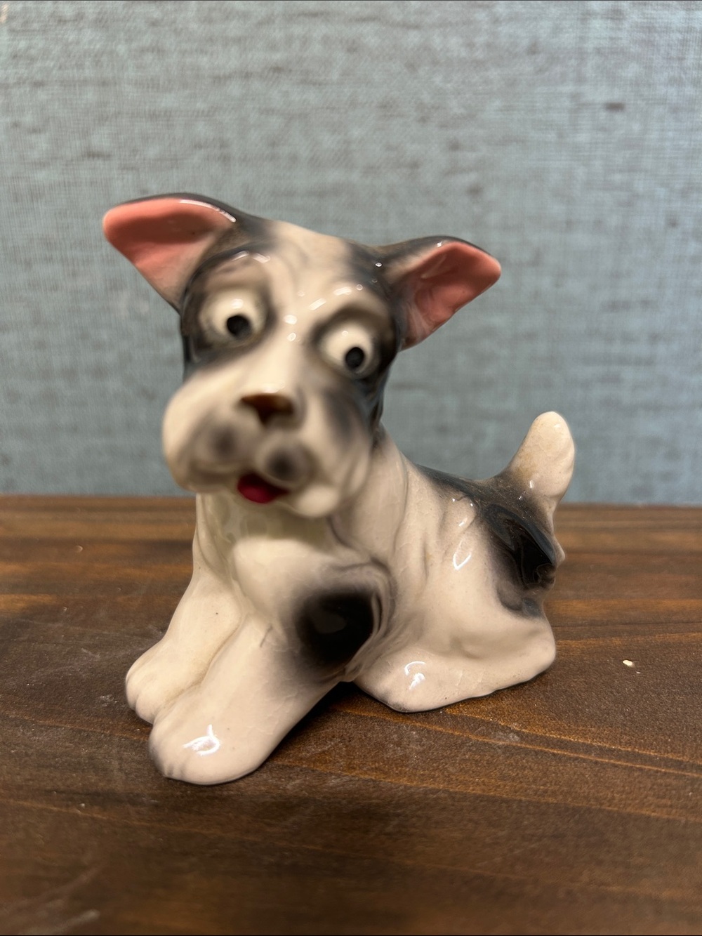 Vintage Porcelain Black White Terrier Dog Figurine